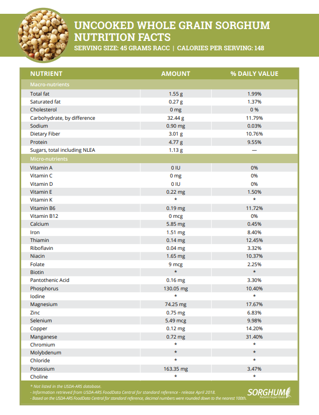 Uncooked Whole Grain Sorghum Nutrition Facts