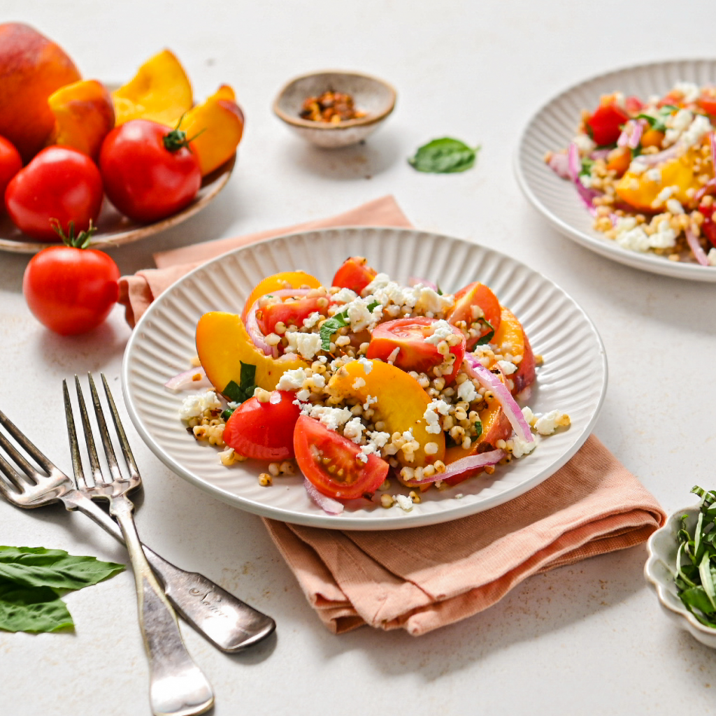 Summer Peach, Tomato and Sorghum Salad - Sorghum Checkoff