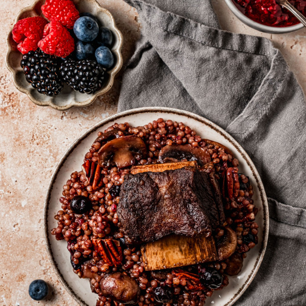 Sorghum Glazed Bison Short Ribs With Sorghum & Berries recipe