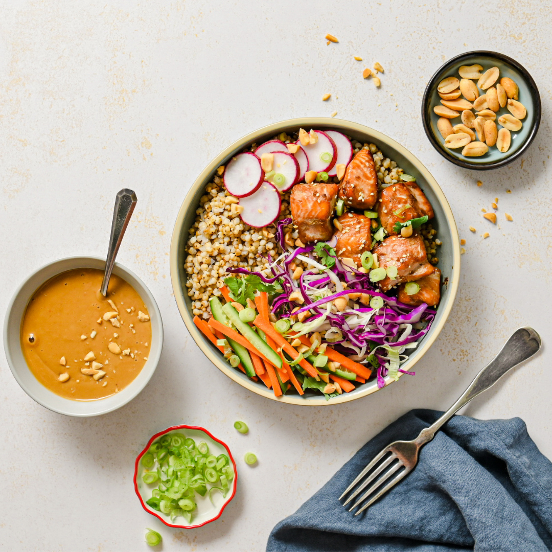 Thai Salmon Bowl with Sorghum & Peanut Sauce - Sorghum Checkoff